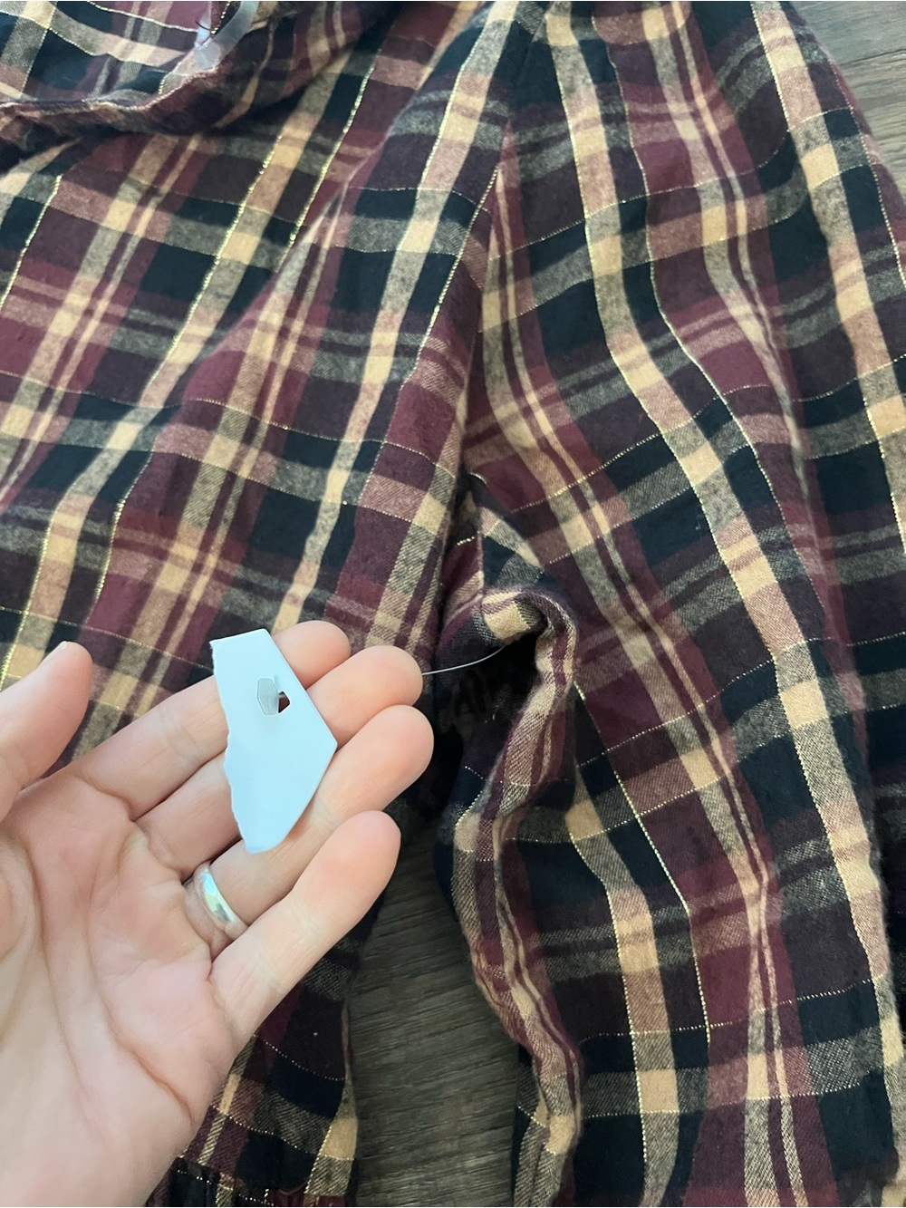 Time and Tru Burgundy & Brown Plaid Tiered Long-Sleeve Shirtdress Prairie - Picture 4 of 13